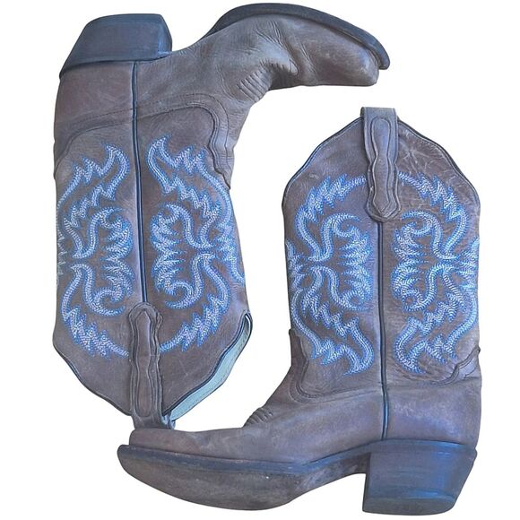 Women's Nocona Blue Bonnet Brown Western Boot 11" shaft Turquoise Stitching 6.5B - Picture 14 of 16